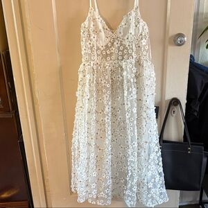 Lulu's Cream Floral Lace Midi Dress